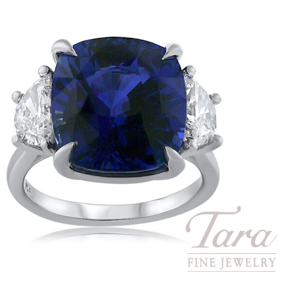Spectacular Platinum Blue Sapphire Diamond Ring 14.29TGW, 1.40TDW