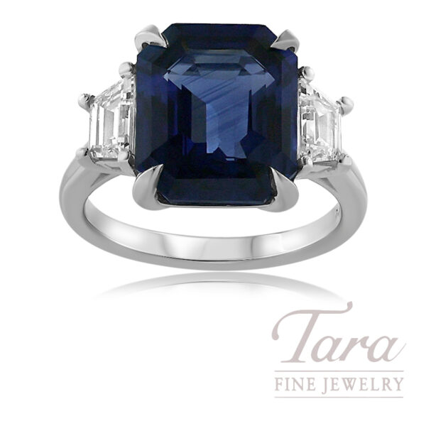 Magnificent Platinum Blue Sapphire Diamond Ring 8.58TGW, 1.01TDW