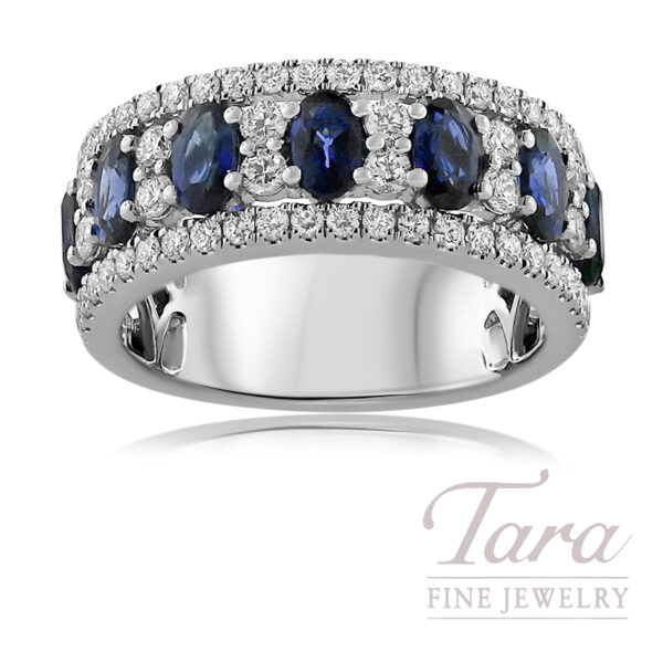 18K White Gold Blue Sapphire Diamond Band 2.14TGW, 1.09TDW