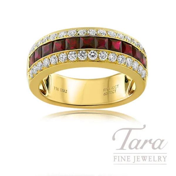 18K Yellow Gold Ruby Diamond Band 1.42TGW, .70TDW