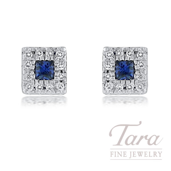 18K White Gold Diamond Sapphire Stud Earrings .20TGW, .24TDW