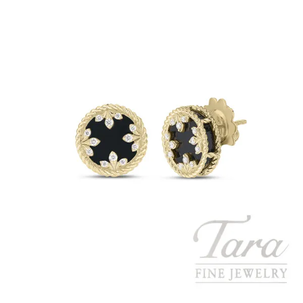 Roberto Coin 18K Yellow Gold Black Jade & Diamond Venetian Medallion Earrings, 6.35TGW, .10TDW