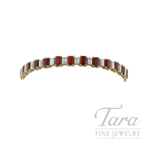 18K White and Yellow Gold Ruby Diamond Bracelet 14.91TGW, 4.79TDW