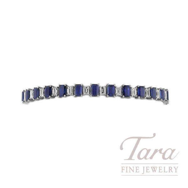 18K White Gold Blue Sapphire Diamond Bracelet 12.58TGW, 4.61TDW