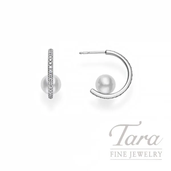 Mikimoto 18K White Gold 7.5MM Akoya Pearl and Diamond Earrings, 0.46TDW