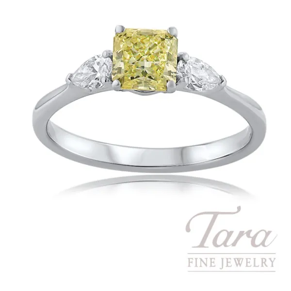 18K White Gold Fancy Intense Yellow Diamond Ring 1.06TDW, 2.4G
