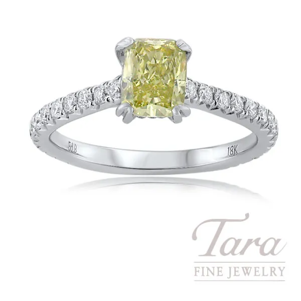 18K White Gold Fancy Brownish Greenish Yellow Diamond GIA Certified Ring 1.59TDW