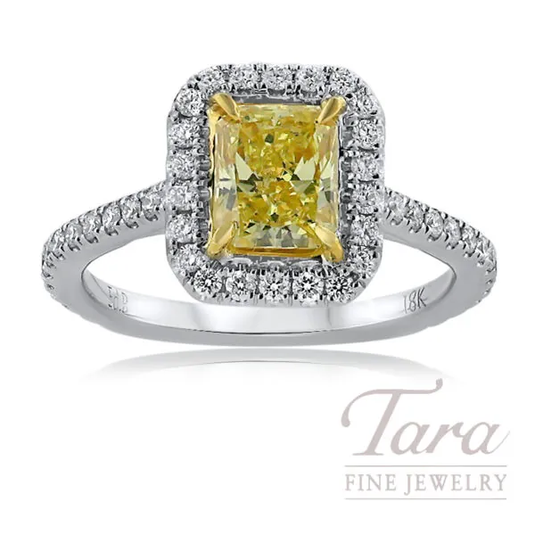 18K White Gold Fancy Vivid Yellow Diamond Ring 1.73TDW, 2.4G