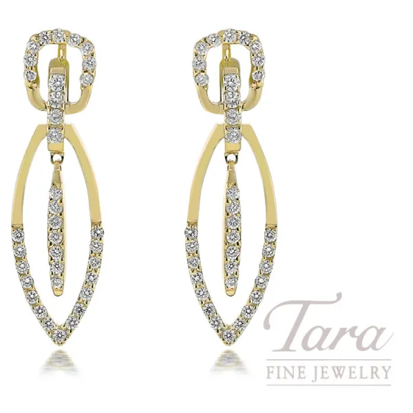 18K Yellow Gold Diamond Earrings 1.20TDW, 8.1G