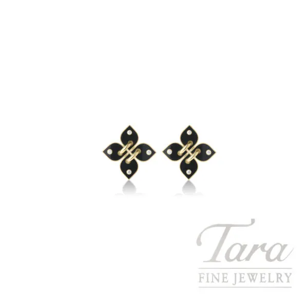 Roberto Coin 18K Yellow Gold Diamond and Black Enamel Venetian Princess Filo Earrings, .06TW