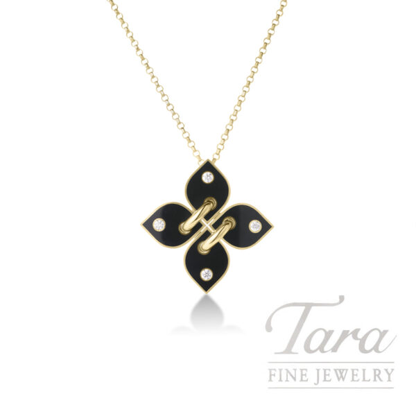 Roberto Coin 18K Yellow Gold Diamond Black Enamel Venetian Princess Necklace, .10TW, 9.8G