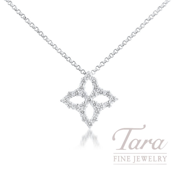 Roberto Coin 18K White Gold Diamond Outline Princess Flower Necklace, .50TW