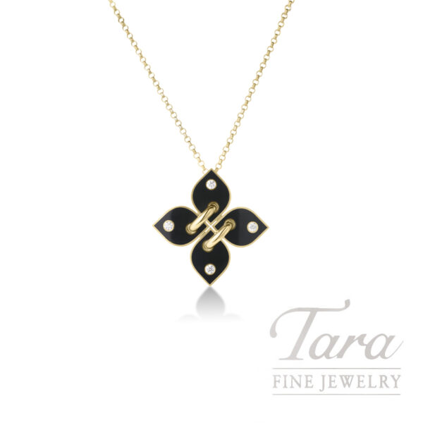 Roberto Coin 18K Yellow Gold Diamond and Black Enamel Venetian Princess Filo Necklace, .10TW