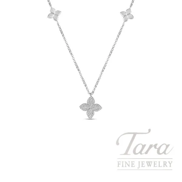 Roberto Coin 18K White Gold Love By The Inch Diamond Flower Station Necklace .17TDW