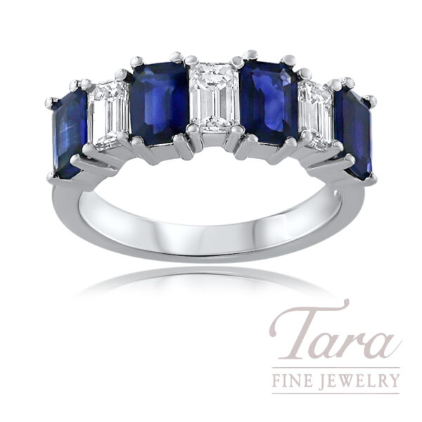 18K White Gold Blue Sapphire Diamond Band, Sapphires 2.35TW, Diamonds 1.04TW