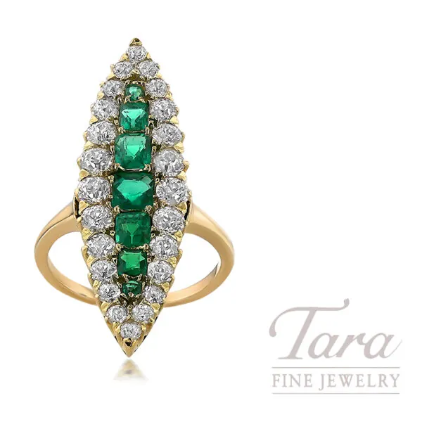 Vintage 14K Yellow Gold Emerald and Diamond Ring 1.95TDW, 1.36TGW