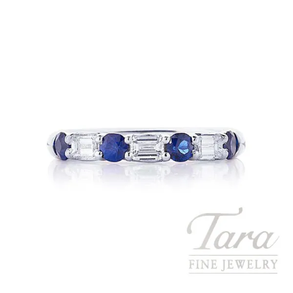 JB Star Platinum Sapphire Diamond Ring, Cushion Sapphires 1.23TW, Emerald Cut Diamonds 0.93TW