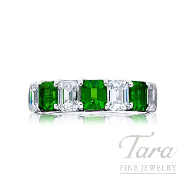 JB Star Platinum Emerald Diamond Ring, Emeralds 1.30TW, Diamonds 1.66TW, 6.9G