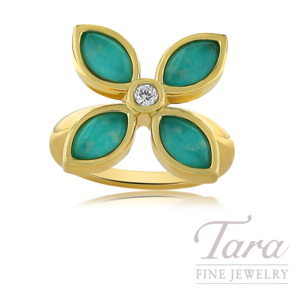 18K Yellow Gold Amazonite Diamond Ring 7.3G