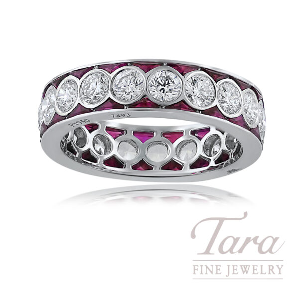 Platinum Diamond Ruby Ring 5.9G, 38 RD DIA 1.98TW, 38 TR Ruby 3.18TW