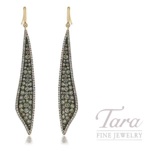 18K Rose Gold Cognac and White Diamond Dangle Earrings, 4.39TDW