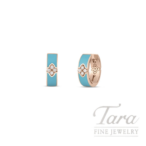 Roberto Coin 18K Rose Gold Diamond and Turquoise Enamel Love in Verona Earrings, 0.06TW