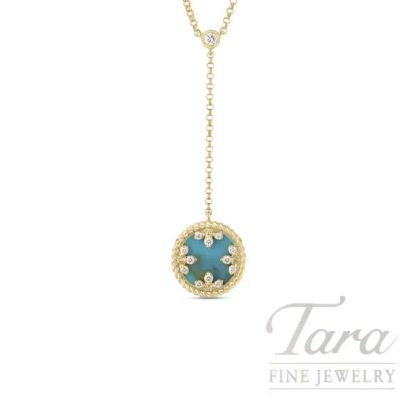 Roberto Coin 18K Yellow Gold Turquoise & Diamond Medallion Lariat Necklace, 2.00TGW, 0.07TDW