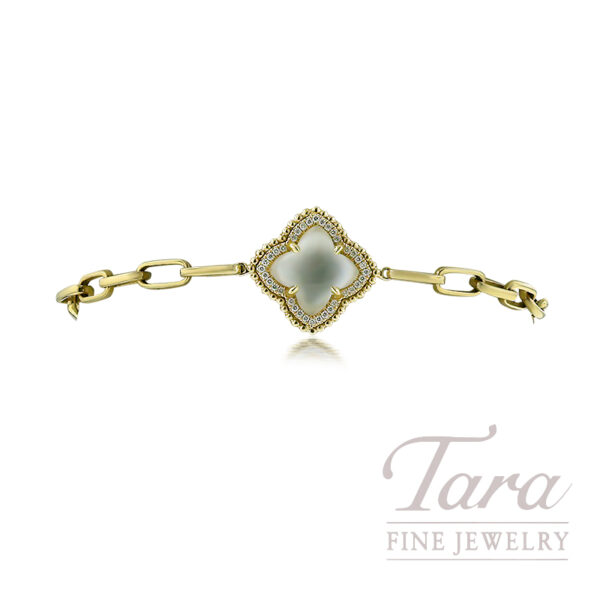 18K Yellow Gold Mother of Pearl Diamond Bracelet 9.7G, 7"