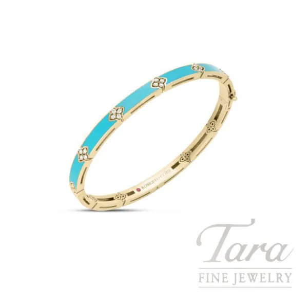 Roberto Coin 18K Yellow Gold Love in Verona Diamond & Turquoise Enamel Bangle, 0.15TDW