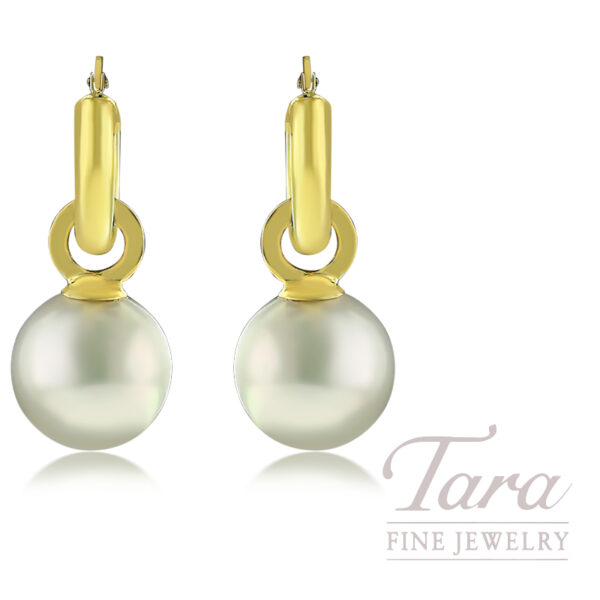 14K Yellow Gold South Sea Pearl Earrings 14MM, 9.7G