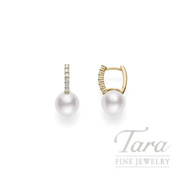 Mikimoto 18K Yellow Gold Akoya Cultured Pearl and Diamond Classic Elegance Earrings