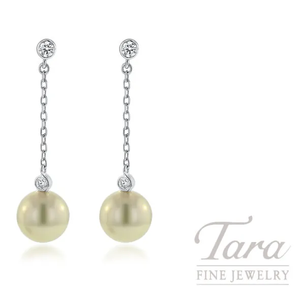 Mikimoto 18K White Gold Pearl and Diamond Drop Earrings