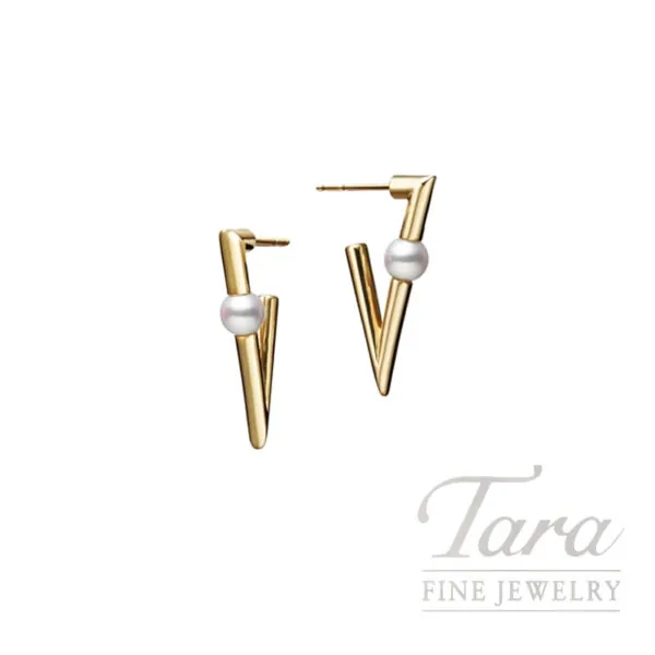 Mikimoto 18K Yellow Gold Akoya Cultured Pearl V Code Earrings