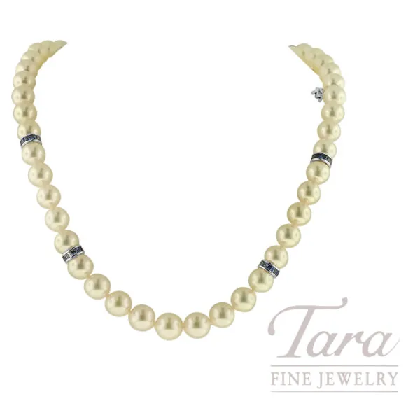 Mikimoto 18K White Gold Akoya Pearl and Blue Sapphire Necklace