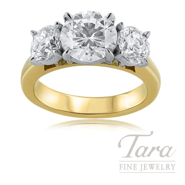 18K Yellow and White Gold Diamond Engagement Ring Setting G-VS1, 1.43TDW