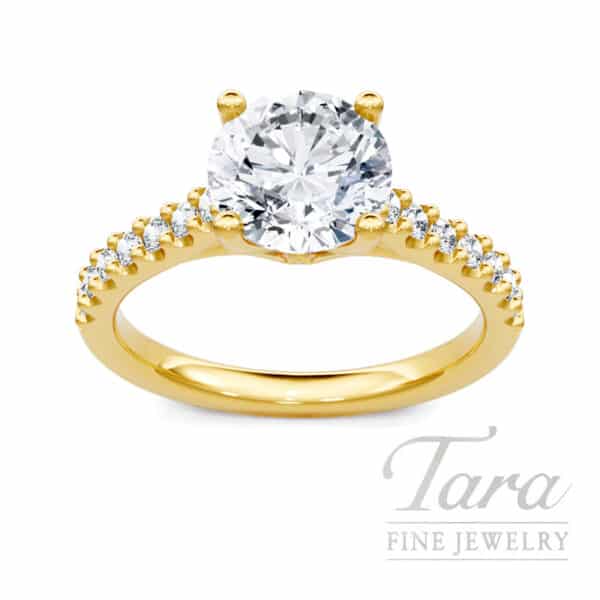 18K Yellow Gold Diamond Engagement Ring Setting, 0.25TDW