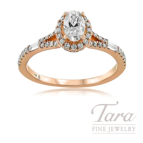 14K Rose Gold Diamond Ring with Double Hidden Halo .80TDW