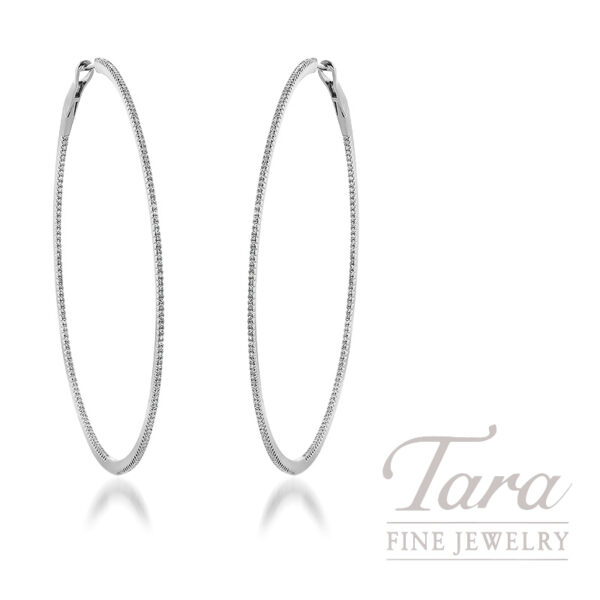 18K White Gold 65MM Diamond Hoop Earrings, 0.89TDW