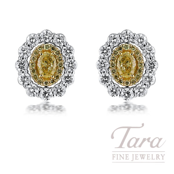 18K White and Yellow Gold Fancy Yellow Diamond Earrings 1.66TDW