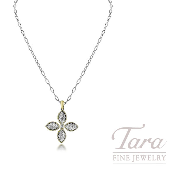 18K Yellow Gold Diamond Pendant with White Gold Accents 18K White Gold Necklace 0.80TDW