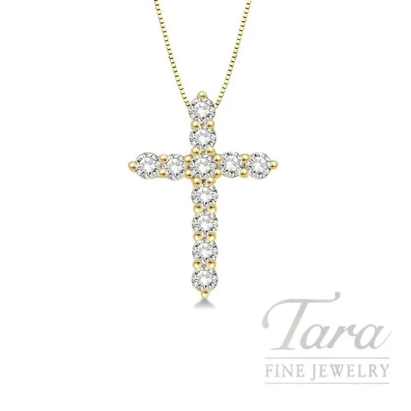 14K Yellow Gold Diamond Cross Pendant Necklace, 0.50TDW