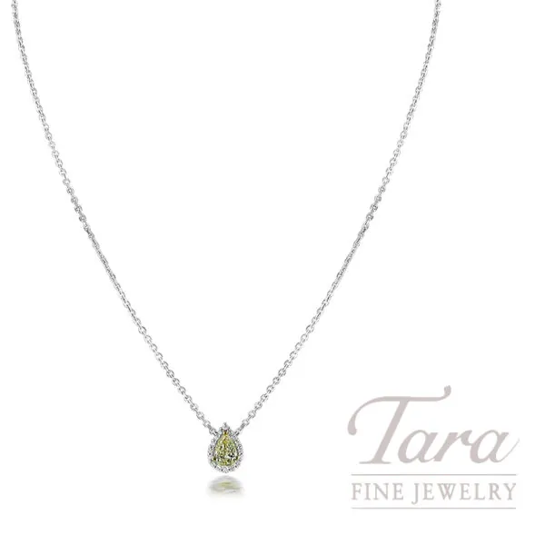 18K White Gold and Yellow Gold White Diamond and Fancy Yellow Diamond Pendant Necklace .68TDW