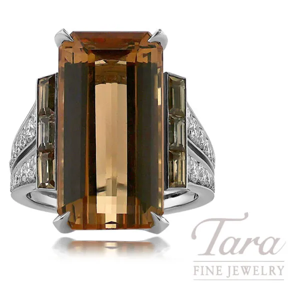 Platinum Imperial Topaz Sapphire Diamond Ring 18.25TGW, 14.7G