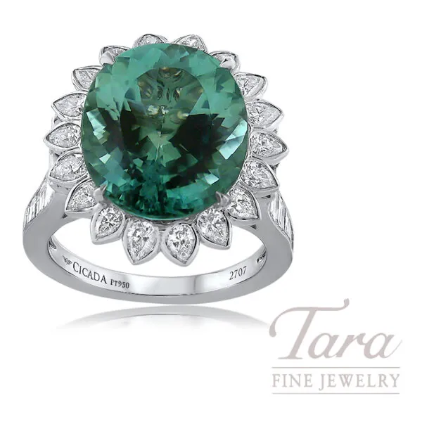 Extraordinary Platinum Blue Tourmaline Diamond Ring 13.1G