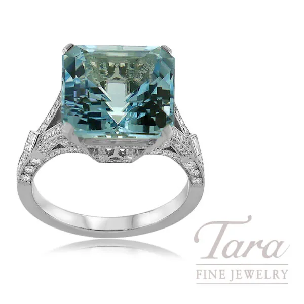 Platinum Aquamarine Diamond Ring 8.32TGW, 7.4G