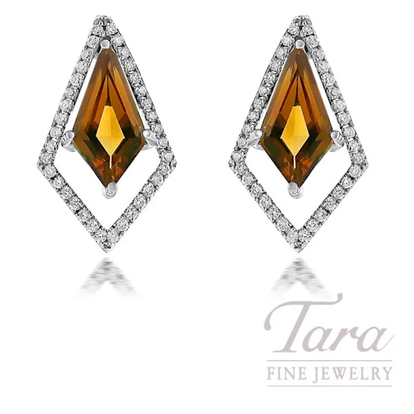 18K White Gold Citrine and Diamond Earrings, Diamonds .25CT TW, Citrines 1.92CT TW