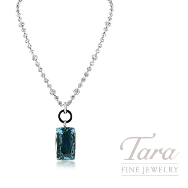 Sensational Platinum Diamond Aquamarine Pendant Necklace 88 Round Diamonds, Aquamarine 39.67CT