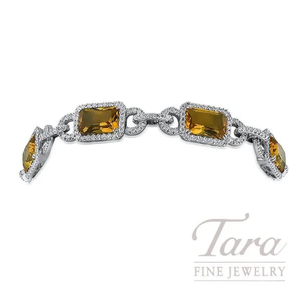 18K White Gold Citrine Diamond Bracelet 3.74TDW, 13.61TGW
