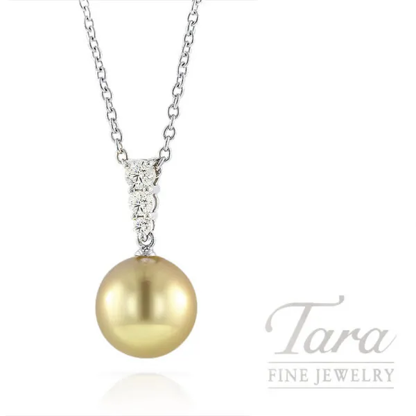 Mikimoto 18K White Gold Diamond and Golden South Sea Pearl Pendant Necklace, 0.25TDW, 16-18"