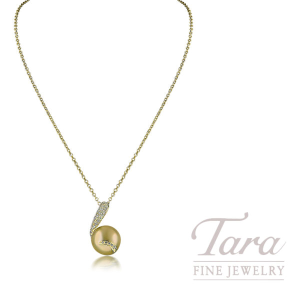 Mikimoto 18K Yellow Gold Golden South Sea Pearl and Diamond Pendant, 0.14TDW